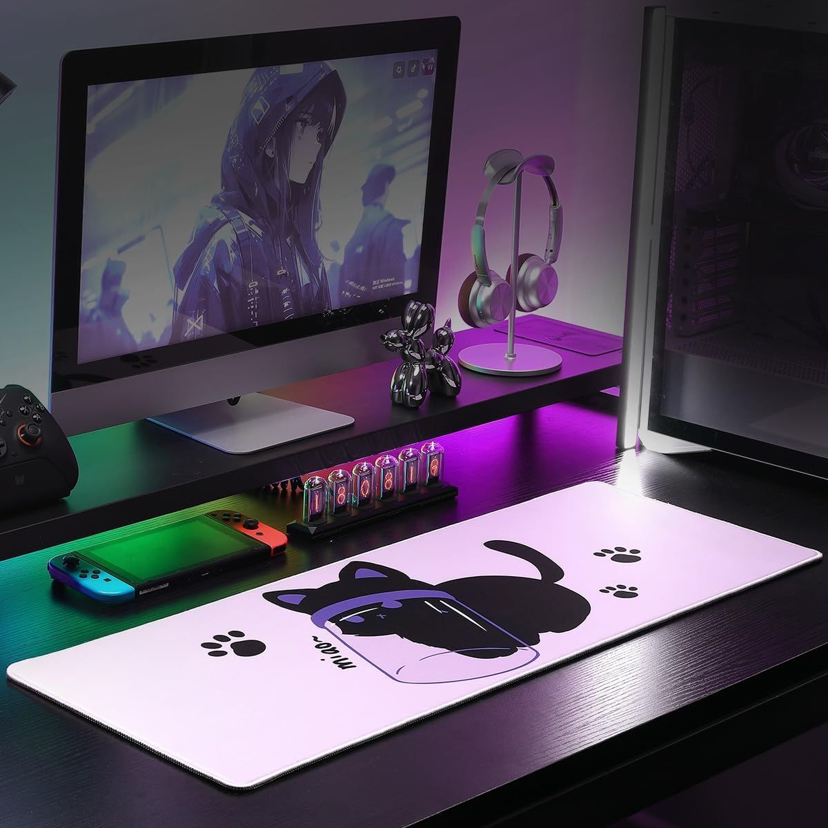 YUNZII Keynovo Gaming Mouse Pad, Large Mouse Pad, Non-Slip 4mm Laptop Gaming Desk Pad for Office and Home(Naughty cat, 31.49'' x 11.8'')
