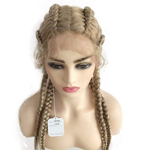 Blonde Braided Wig with Baby Hair Long Soft Synthetic Lace Front Wigs for Black Women Natural Looking 613 Blonde Twist Braids Lace Wig Glueless Heat Resistant Fiber Cosplay Party Drag Queen 30Inch