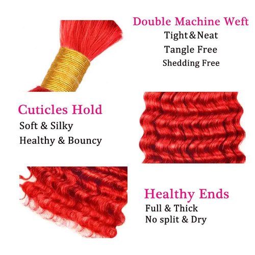 Red Braiding Hair Deep Wave Bulk Red Boho Human Hair for Braiding 22 22 22 Inch Deep Curly Burgundy Braiding Hair Bundles Human Hair Extensions