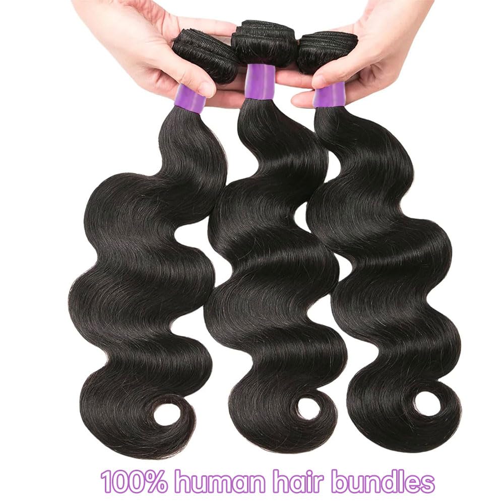 12A Human Hair Bundles 24 26 28 Inch Body Wave 3 Bundles Human Hair 100% Unprocessed Brazilian Virgin Human Hair for Women Natural Black