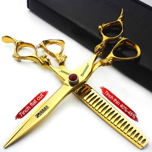 7" 7.5" 8"9" Professional Hairdressing Scissors Barber Salon Hair Cutting Dragon Shears (Large). (7 inch 2pc-E)
