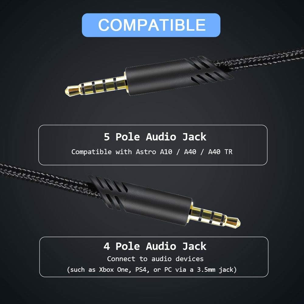 2.0M Replacement Audio Cable Compatible with Astro A40 A40TR Gaming Headset, Inline Mute Wire and No Volume Control Cord (Nylone Cord)