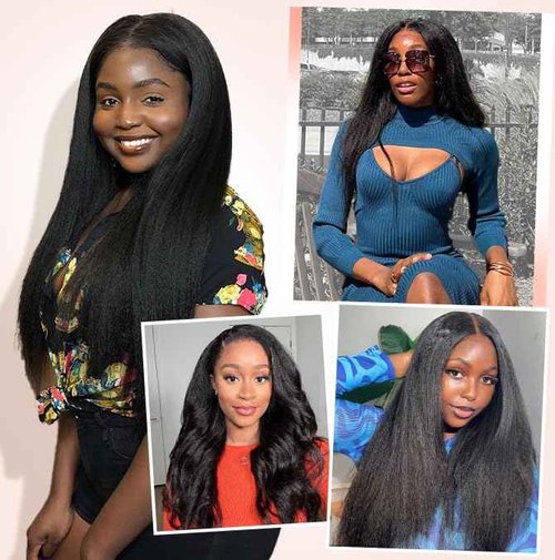 WIGER Kinky Straight U Part Wigs Human Hair Half Wig Natural Color Glueless Thin Leave Out Curly Hair 200% Density 18 Inch kinky Curly Clip in Wigs for Black Women Wear And Go Wig