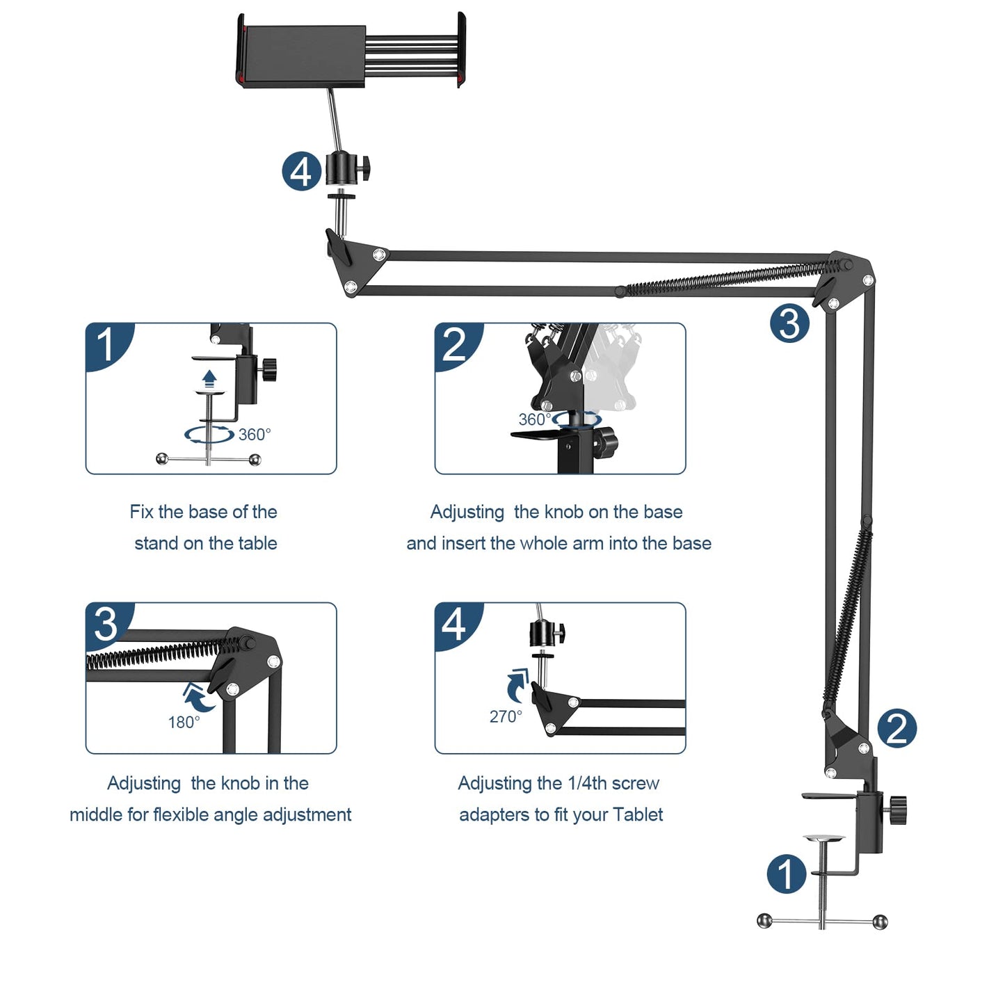ANIVIA Articulating Arm Phone Mount, Adjustable Arm Webcam, Phone Holder for Streaming, Baking, Crafting, Compatible with 4.3-6.7 inch Devices