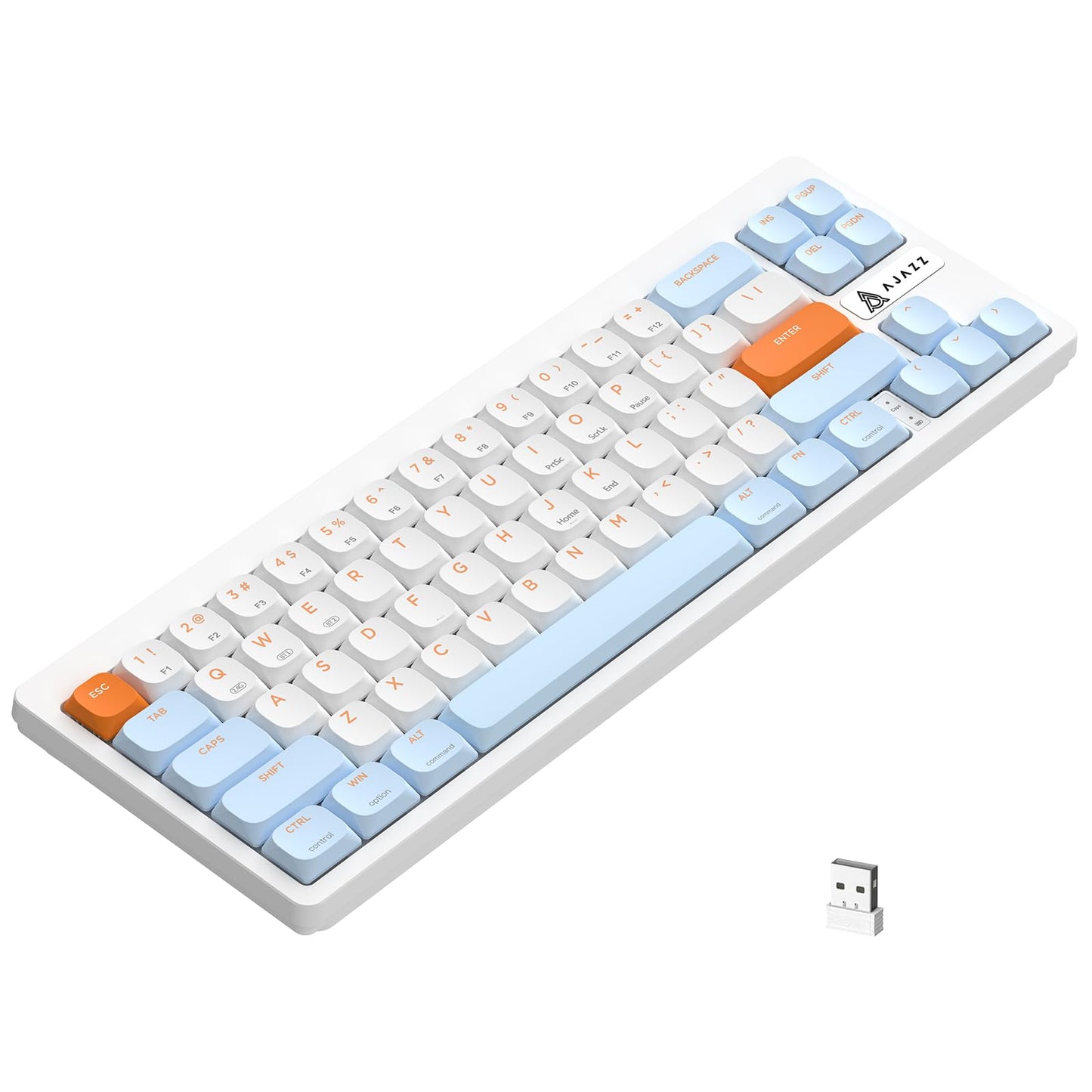 A.JAZZ AKL680 65% Low Profile Wireless Mechanical Keyboard, BT/2.4Ghz Dual Mode 68 Keys Gaming Keyboard with Ultra-Thin Red Switches for PC/Laptop/Windows/Mac(Blue/White)