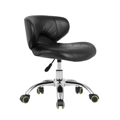Pedicure Stool, PU Leather Massage Chair with Wheels for Salon (Black)
