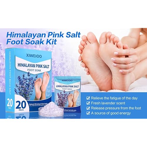 20 Pack Himalayan Pink Salt Feet Soak lavender foot soaking Pedicure kit Supplies for Foot Spa Foot Soak Salts with Epsom Salt for Soaking Lavender Pedicure kit Callus Remover