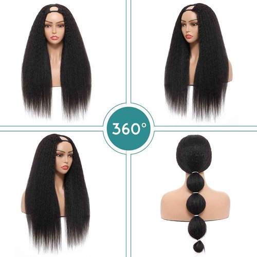 U Part Wig Human Hair Kinky Straight Wigs for Black Women, 14 inch Italian Yaki Straight Half Wig Upgrade U Shape Clip in Wigs Remy Human Hair Extension