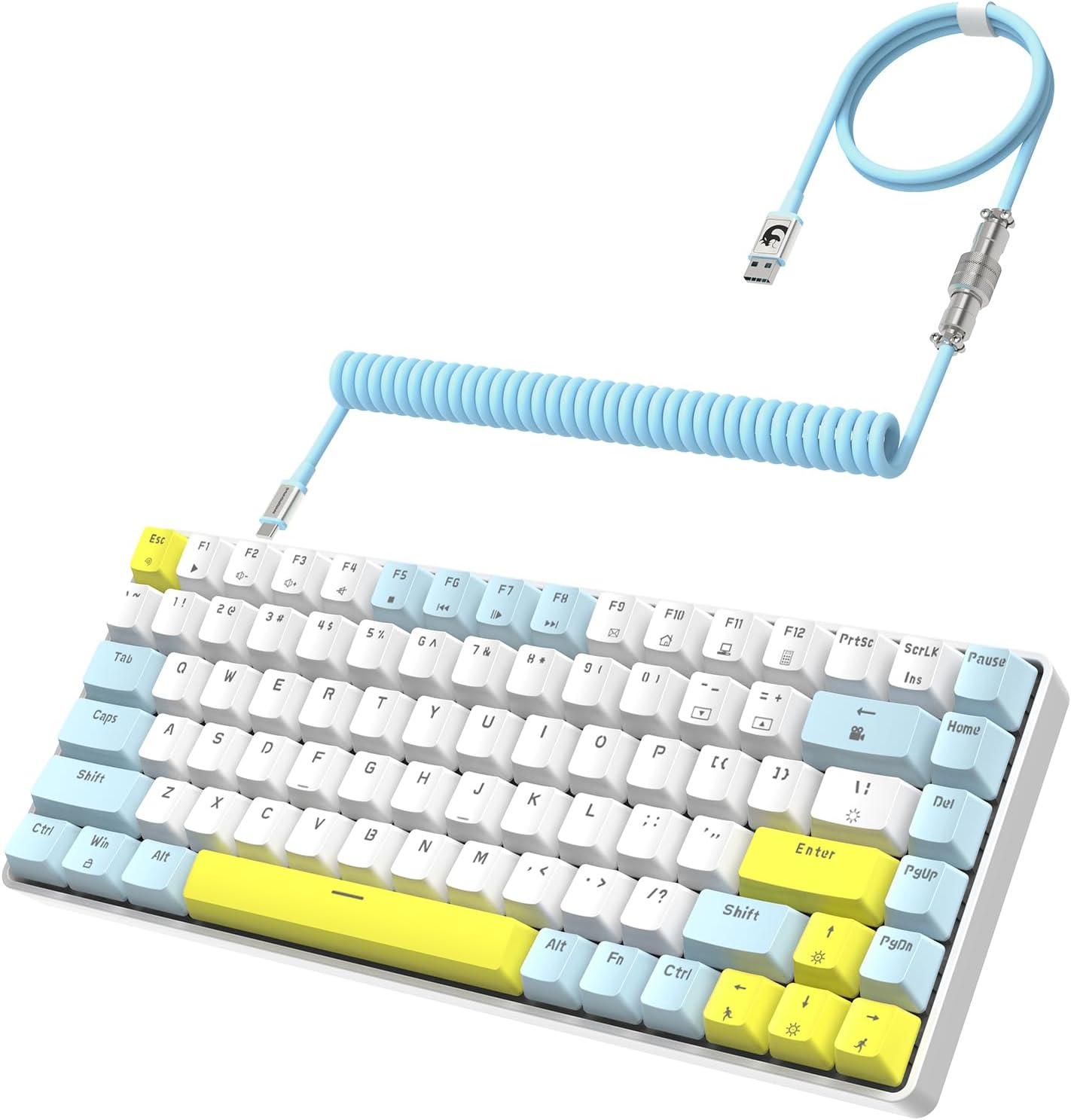 ZIYOU LANG RK-T8 Wired 65% Mechanical Gaming Keyboard with RGB LED Backlit Anti-ghosting TKL Mini 68 Key Custom Coiled C to A Cable Tactile Blue Switch for PS4 PS5 Xbox PC Mac Gamer(White/Blue/Red)
