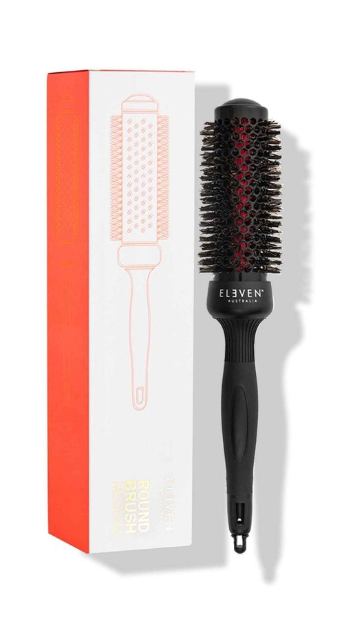 ELEVEN AUSTRALIA Medium Round Hair Brush for Blow Drying & Blow Out Styling - Roller Brush for Women & Men, Professional Style Tool for Curling & Volume, Magnesium Barrel, Boar & Nylon Bristles