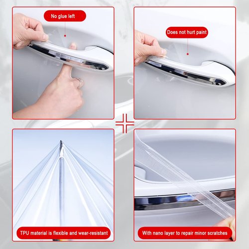 4PCS Car Door Handle Protector Sticker, Universal Carbon Fiber Anti-Scratches Auto Door Handle Protective Film for Most Car Handles(Gold/4PCS)