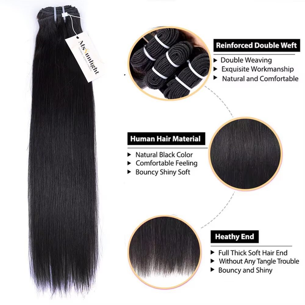 15A RAW Virgin Human Hair Bundle 100% Unprocessed Brazilian Straight Human Hair Extensions Weave Bundles NO.1 Quality One Direction Cuticles Raw Hair Extension Can Be Dyed Bleached Thick Ends 28 Inch