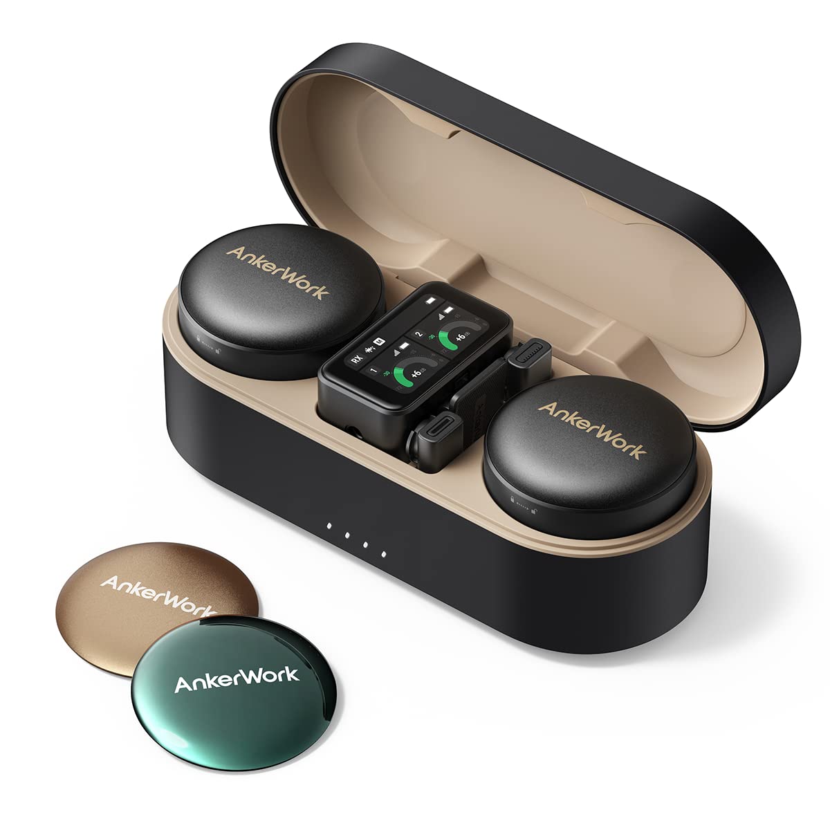 AnkerWork M650 Wireless Lavalier Microphone by Anker, Pro Noise Cancellation, Swap Colorful Covers, 2-Channel Quality Pickup, 200m Transmission, 15H Battery, Easy to Use for Vlogs, Not for Conference