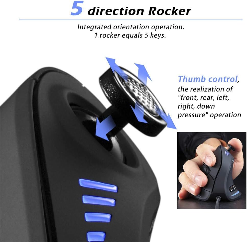 ZLOT Vertical Gaming Mouse,Wired RGB Ergonomic USB Joystick Programmable Laser Gaming Mice,6+1 Design,11 Buttons,1000 Hz Max Polling Rate,10000 Max DPI,Upgraded Version for Computer Gamers,Black