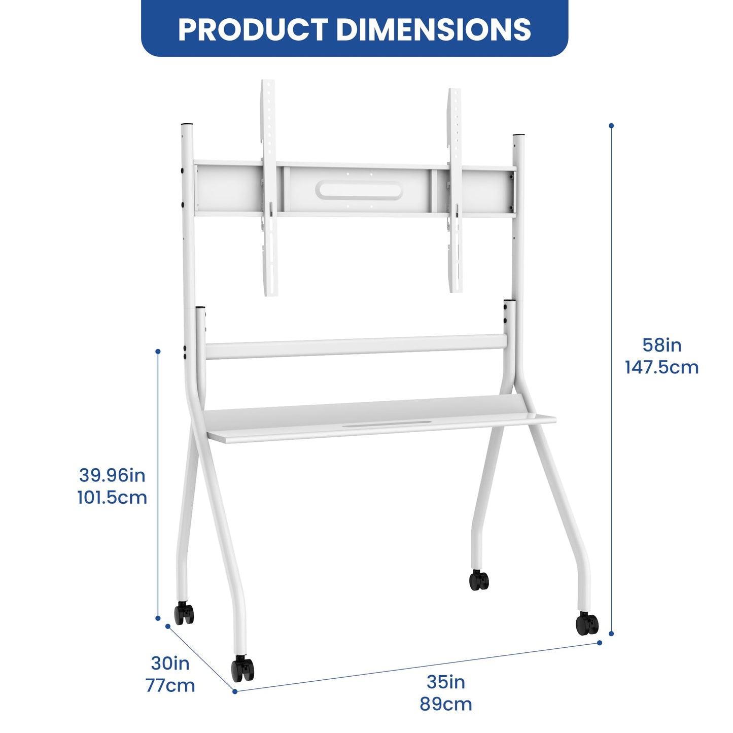 55"-65" Smart Board Stand for Interactive Whiteboard, KEINONE Mobile Stand with Four Lockable Wheels, Stable and Easy to Move for Home Office School Classroom (White)
