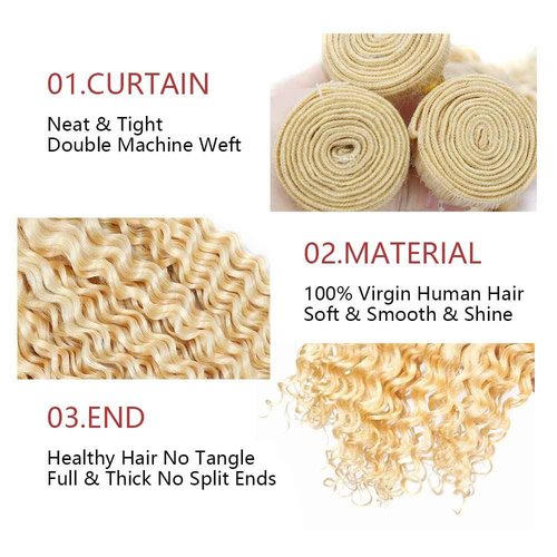 Blonde Kinky Curly Bundles 613 Human Hair Bundles Blonde Curly Wave Bundles 8A Unprocessed Brazilian Virgin Extensions 24 26 28 Inch