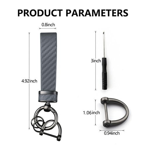Turcee Carbon Fiber Car Keychain,Automotive Interior Accessories Keychains Leather Car Key Fob,Car Accessories Key Ring&Anti-Lost D-Ring(Premium Grey)