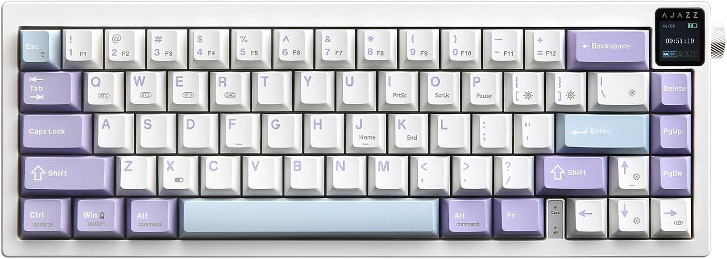 AJAZZ AK650 Mechanical Gaming Keyboard with Smart Display & Knob,65% Wireless Mechanical Keyboard BT/2.4G/USB-C, Hot Swappable, Creamy Sounding with RGB Light (Purple,Flying Fish Switch)