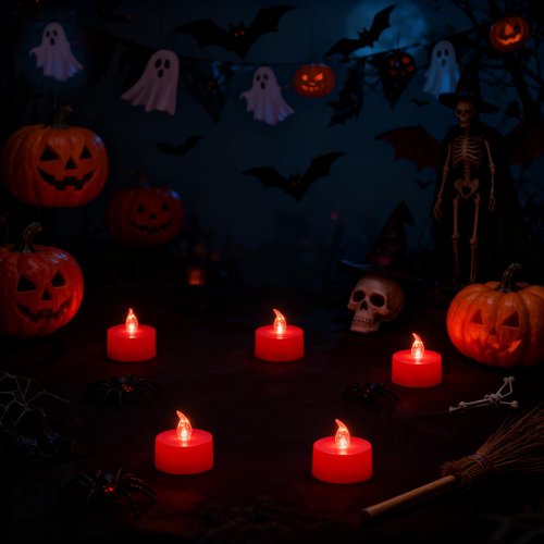 KOABY 12 Pack Red Light Non-Flickering Flameless Tea Lights, Red Base, Last 100H+, Battery Operated Tea Lights for Décor