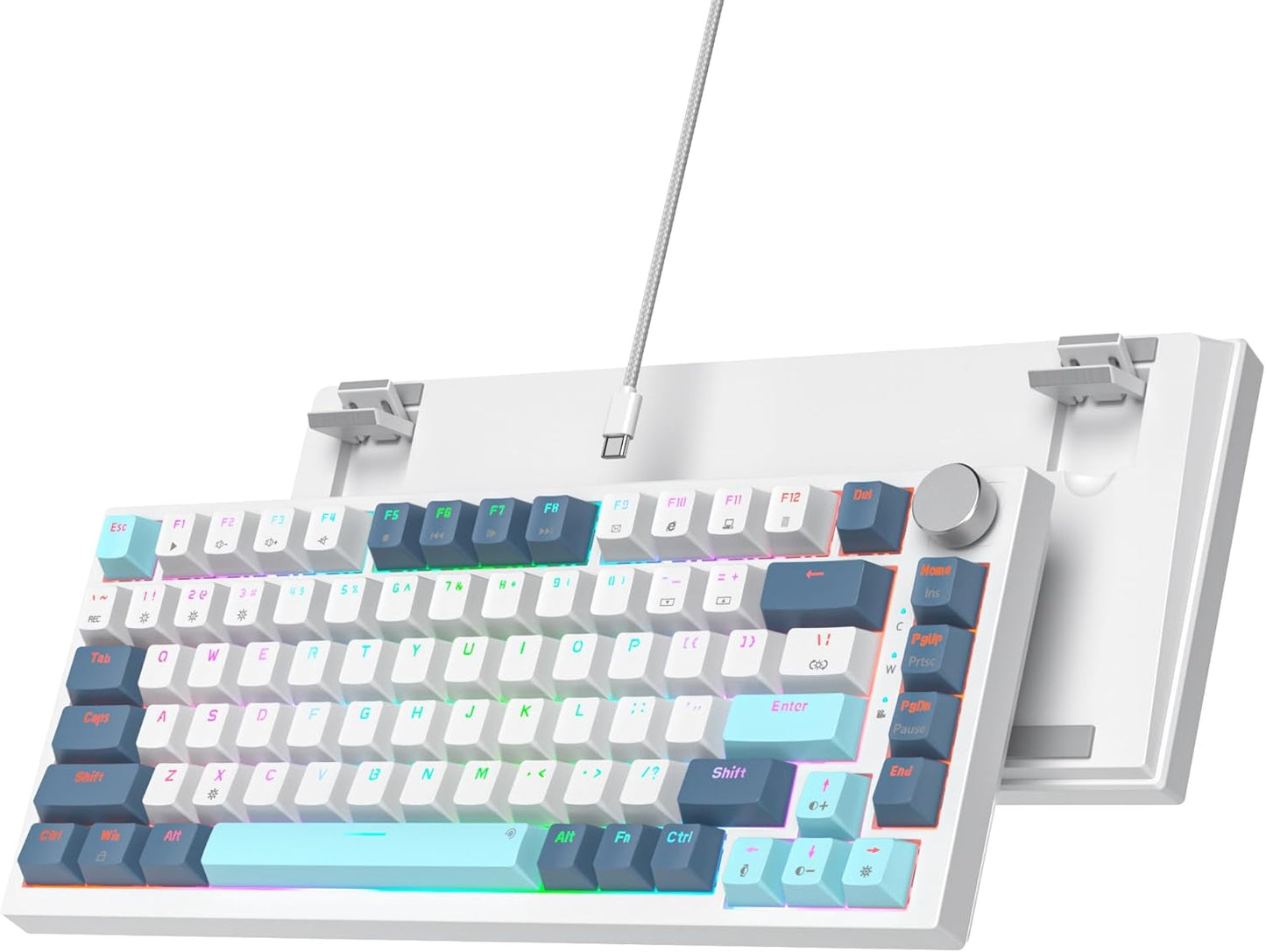 75% Wired Creamy Keyboard, Hot Swappable Mechanical Gaming Keyboard with Gasket Mounted, RGB Backlit, Red Switch, Knob Control for Win Pc Laptop(82White)