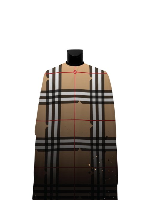 Illuzien Tan Plaid PRO Barber Cape, Water-Resistant, Elastic, Unisex, Adult, Hair Cut Cape, Barber Accessory