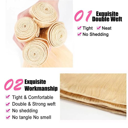 613 Blonde Bundles Human Hair Straight Hair 3 Bundles Human Hair 14 16 18 Inch 12A Brazilian Virgin Hair 613 Hair Weave Extensions