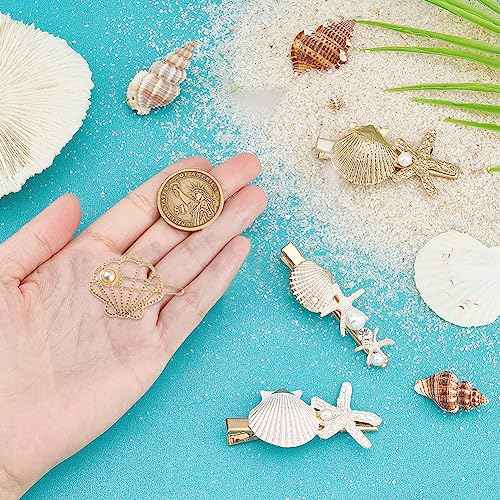 PH PandaHall 4 Styles Starfish Shell Hair Clip Beach Alligator Hair Clips Starfish Barrettes Dainty Sea Theme Clips for Mermaid Decor Beach Travel Wedding Supplies