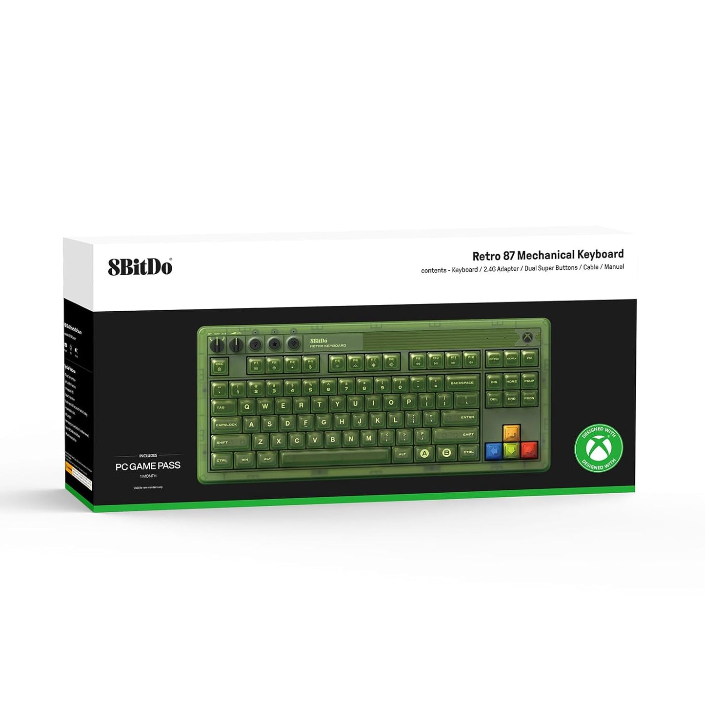 8BitDo Retro 87 Mechanical Keyboard with RGB Backlight, Bluetooth/2.4G/USB-C Hot Swappable Wireless Gaming Keyboard for Windows and Android - Xbox Edition (Officially Licensed)