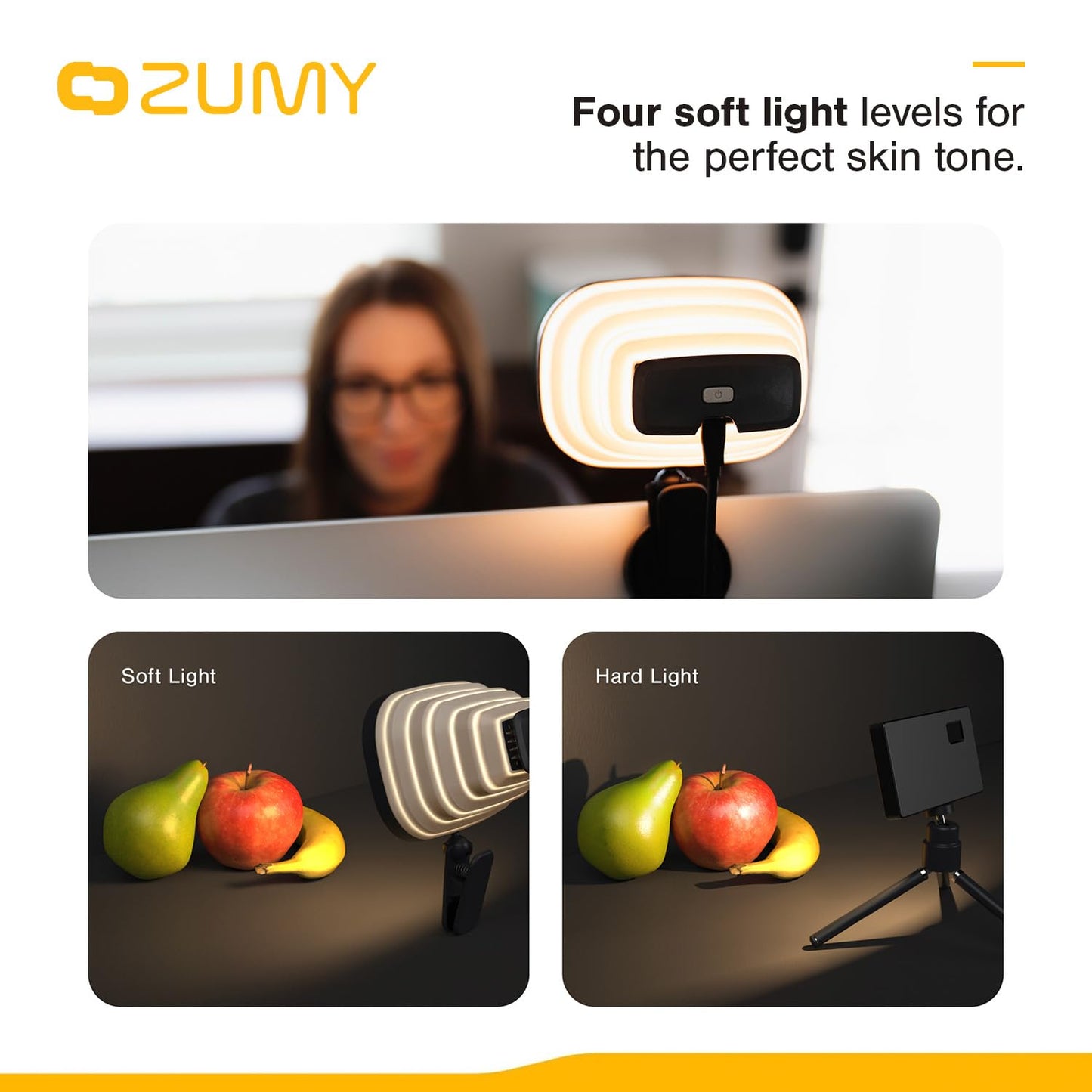 Zumy Softbox Video Conference Lighting for Video Recording - Portable USB LED Video Light, 4 Soft Light Levels, Laptop & Computer Video Lighting, Camera Webcam Streaming Selfie Light for Zoom Meetings