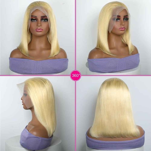 Honey Blonde Bob Wig Human Hair 13x4 HD Lace Frontal Glueless Wigs Human Hair for Black Women 180 Density Pre Plucked 100% Brazilian Virgin Blonde Wigs Human Hair - 14 Inch Skinlike 613 Bob Wig