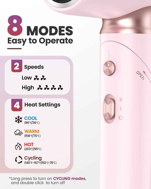 Travel Hair Dryer Dual Voltage for Europe Foldable, High Speed Ionic Blow Dryer Fast Drying,100-240V Portable Dryers with Magnetic Nozzles,1300W, Pink