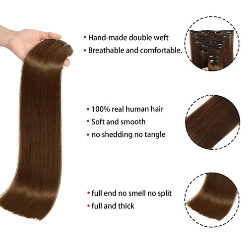 Houlud Clip in Hair Extensions Real Human Hair Straight 22 Inch 7pcs 120g Clip ins Hair Extensions Brazilian Remy Human Hair 16 Clips Double Weft Human Hair For Women (22 Inch, #4 Medium Brown)