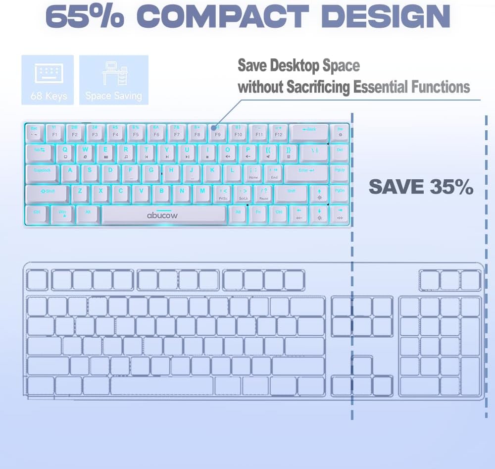 abucow 60% Mechanical Keyboard with Colorful Backlight 68-Key Gaming Keyboard White Red Keycaps - Red Switches for a Premium Typing and Gaming Experience PC Mac (White-Red)