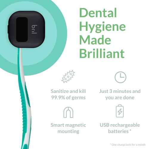 Bril UV-C Toothbrush Cleaner, Portable Brush Cover, Holder, and Travel Case for Any Size Toothbrush, White, Black, Navy (3 Pack)