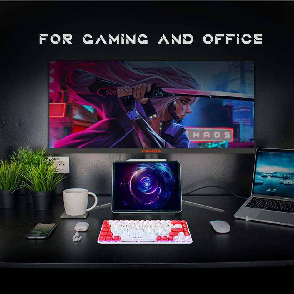 abucow 60% Mechanical Keyboard with Colorful Backlight 68-Key Gaming Keyboard Red White Keycaps - Red Switches for a Premium Typing and Gaming Experience PC Mac (Red-White)
