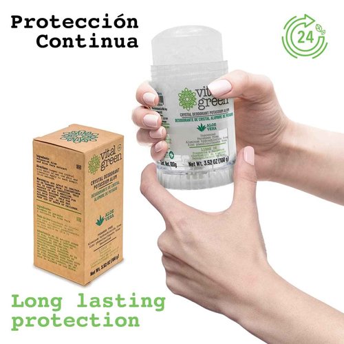 Vital Green Crystal Potassium Alum Deodorant with Aloe Vera – Unscented Mineral Deodorant for Sensitive Skin - 3.53 oz / 100 g (6 Units)