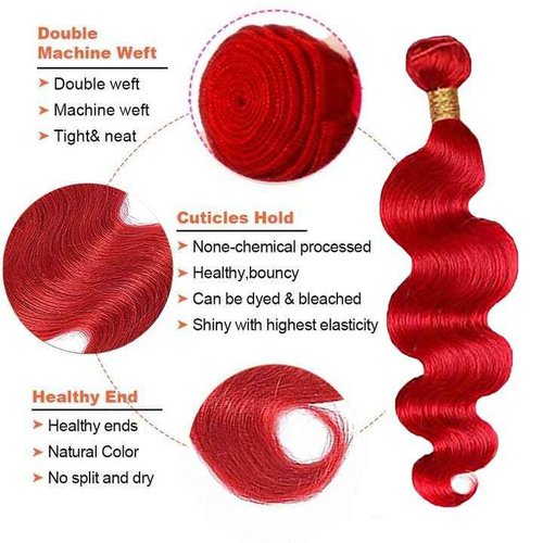Burgundy Human Hair Bundles Red Body Wave Bundles 30 32 34 Inch 8A Brazilian Virgin Remy 3 Bundles Double Weft Soft Red Body Wave Hair Extensions