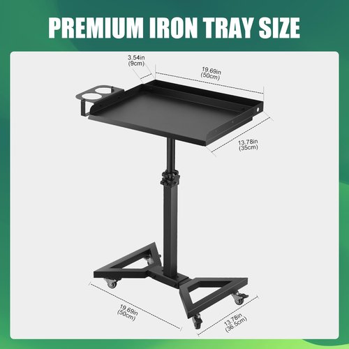POARMEEY Tattoo Tray on Wheels Salon Rolling Tray Cart with Adjustable Height Angle Metal Tattoo Workstation and Storage for Artist Studio