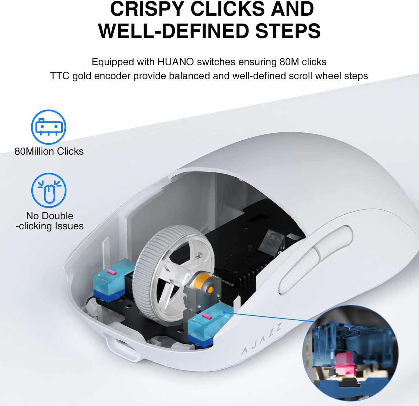 AJAZZ AJ199 Wireless Gaming Mouse,59G Ultra Lightwieght-Huanuo Micro Switch-26K PAW3395 Sensor-40Hrs Battery Life-2.4G/USB-C Mouse Gaming -Wireless Computer Mouse 6 Programmable Buttons,100% PTFE Feet