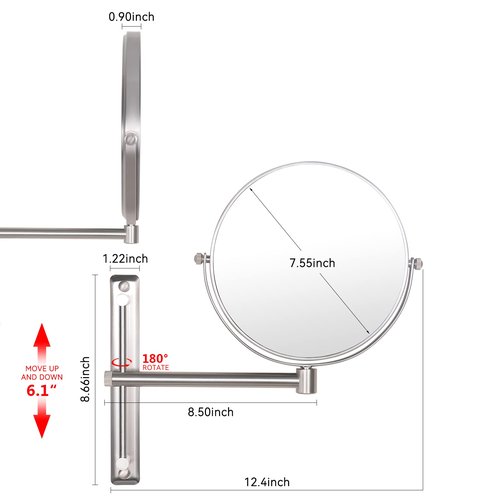 Nicesail 8 Inch Double-Side Shower Shaving Mirror with 5X Magnification Brush Nickel Mirror Magnified 5X Mirror for Wall Bathroom Mirror