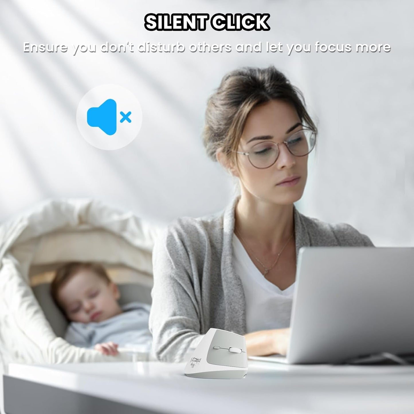 A.JAZZ I300 Bluetooth and 2.4G Rechargeable Wireless Mouse,Ergonomic Vertical Design Optical Mouse Computer Mice,800/1200/1600 DPI,Quiet Clicks,84G Lightweight for Laptop, Desktop, PC, MacBook(White)