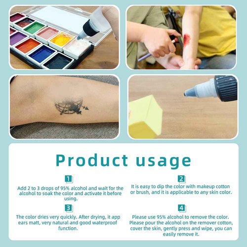 T TOGUSH 12 Colors Alcohol Activated Makeup Palette Set with Mimic Wound Sponge Egg for SFX Halloween Makeup