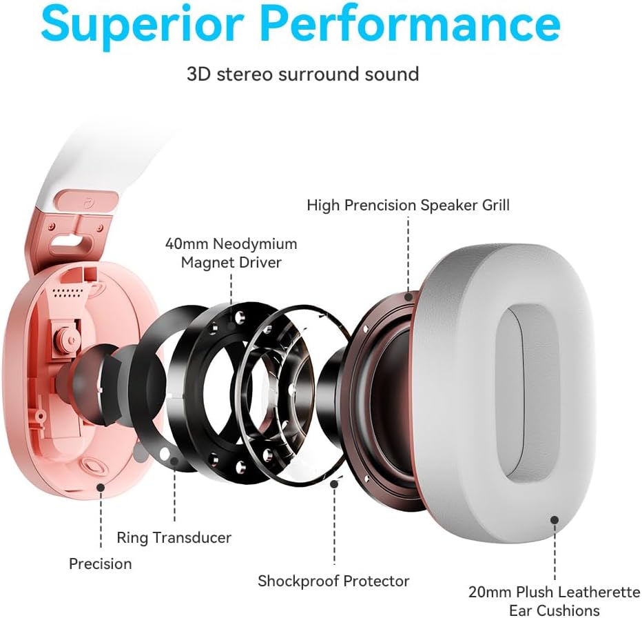 2.4GHz Wireless Gaming Headset for PC, PS5, PS4, Switch - Bluetooth 5.4, 20H Battery, with ENC Noise Canceling Microphone, Cool Lighting, 40mm Drivers,for Wired Mode Xbox Series -Black