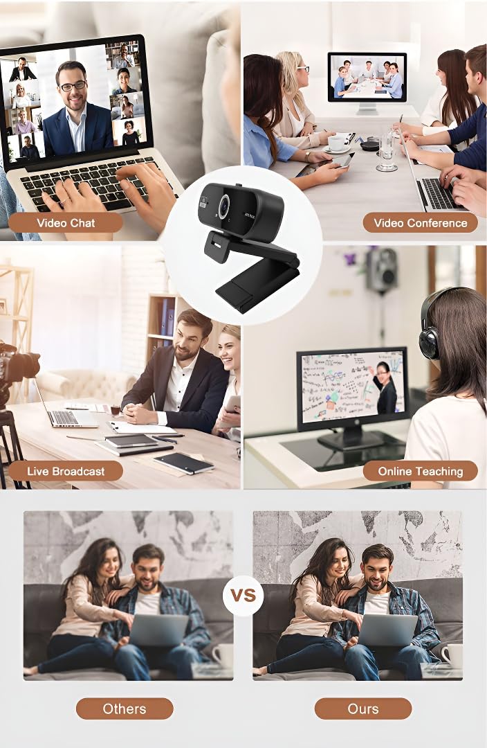 4K Webcam,Tripod,Compatible with PC/Laptop/Mac, Computer Camera with Low-Light Correction, AI Noise-Canceling Microphone, Adjustable Field of View, Built-in Privacy Shutter, Ideal for Meetings