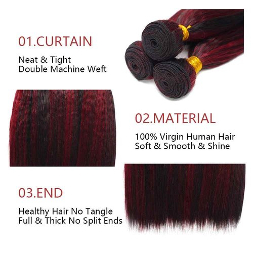 Highlight P1B99J Straight Bundles Ombre Burgundy Human Hair Bundles Grade 8A Brazilian Remy Hair Weaves Extensions Black Mixed With Wine Red Color For Women 10 12 14 Inch