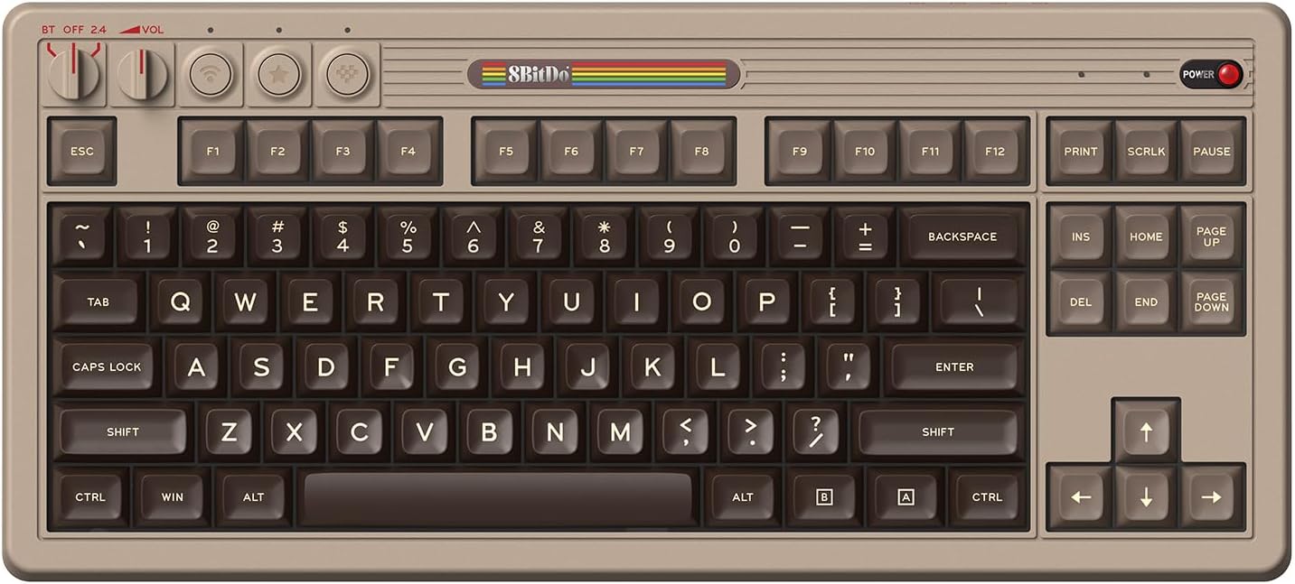 8BitDo Retro Mechanical Keyboard, Bluetooth/2.4G/USB-C Hot Swappable Gaming Keyboard with 87 Keys, Dual Super Buttons and Super Stick for Windows and Android - C64 Edition