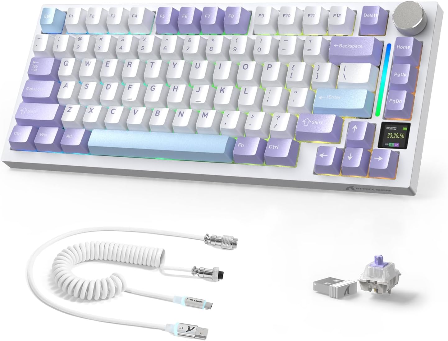 Attack Shark ajazz AK820 Mechanical Gaming Keyboard with Knob 75% Keyboard Hot Swappable Type-C Wired Gasket 5-Layer Noise Absorbing Foam White LED Backlit NKRO Linear Red Switch for PC/Win/Mac-Black