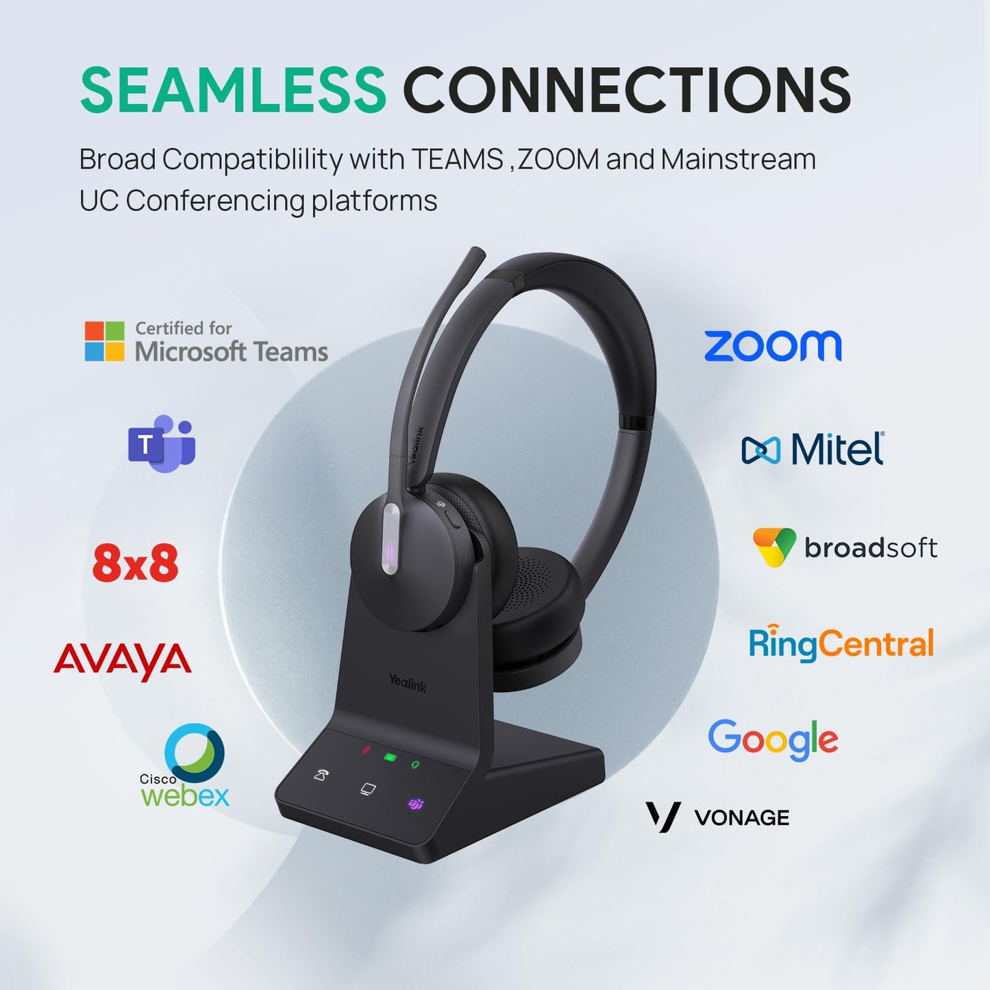 Yealink WH64 DECT & Bluetooth Mono UC Zoom Wireless Headset, 606 ft Range Single Ear Work Headphones with 3X Noise Cancelling Mic, 26H Talk Time, Ringer, Office Headsets for Desk Phone, PC,Cellphone