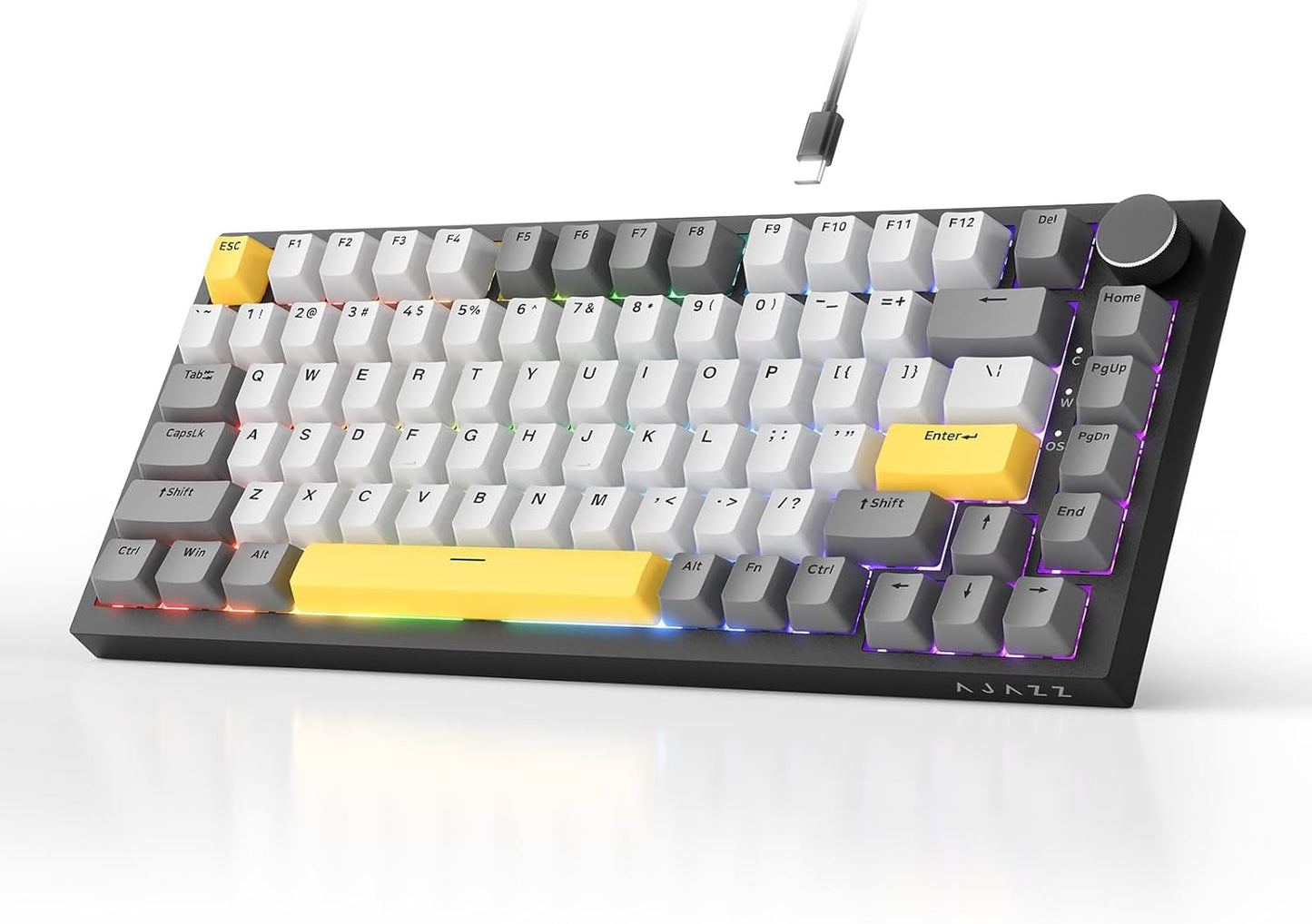 AJAZZ AK820PRO 75% Hot Swap Gasket Mount Mechanical Keyboard with TFT Display Screen, 4000mAh BT/2.4G/Wired RGB South Facing LED, MOA Profile Keycaps & Knob Control Flying Fish Switch