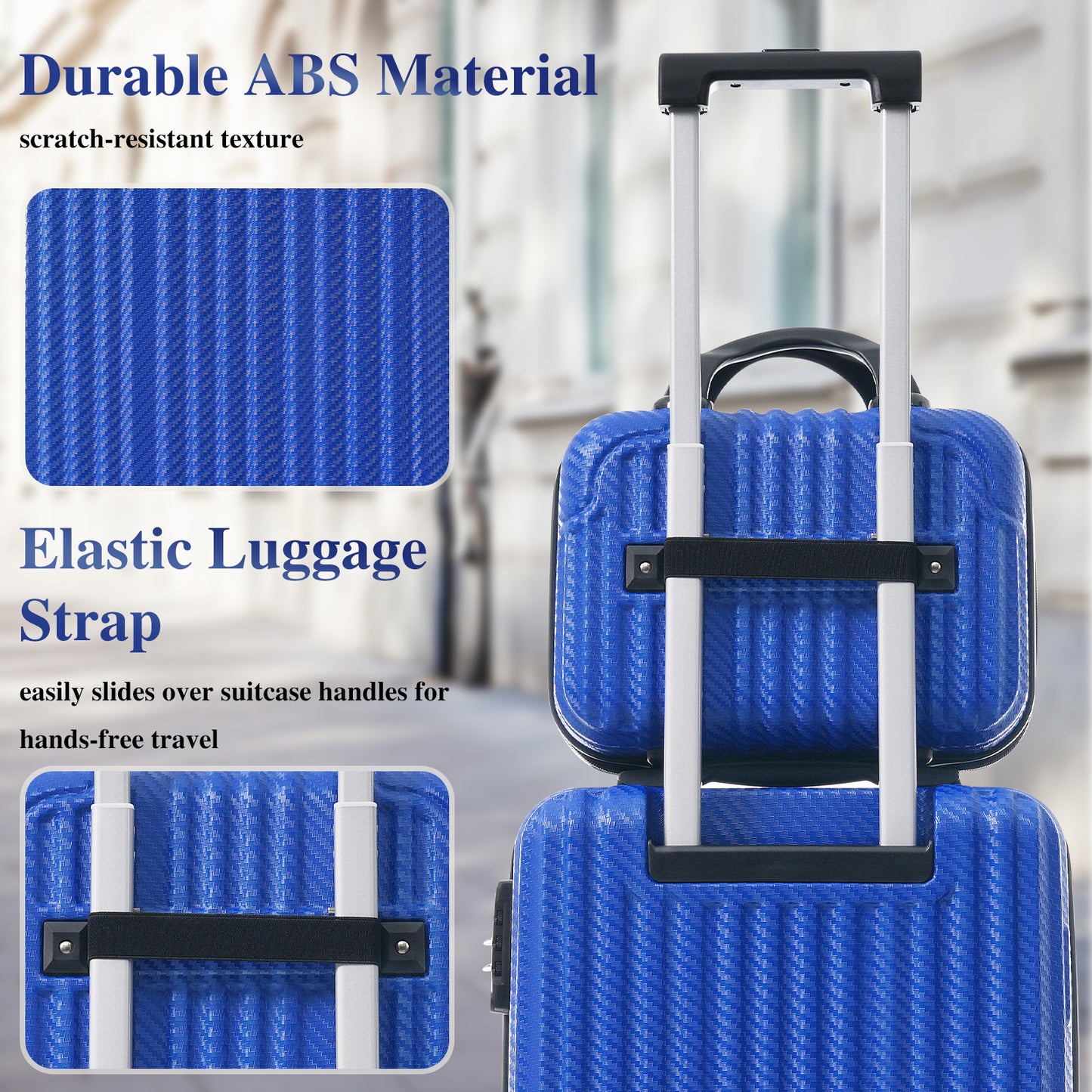 6-Piece Durable Hardshell Luggage Set with Spinner Wheels - Royal Blue
